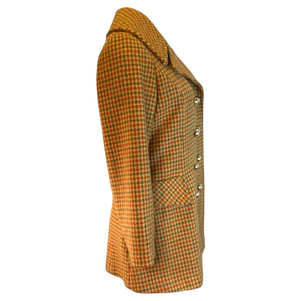 Houndstooth Double-Breasted Wool Coat Jacket Vintage - Picture 5 of 10